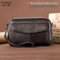 PIUNCLE Brand Genuine Leather Men Clutch Bags For Documents Male Office Handbags Long Wallet Women Business Wrist Hand Bags Small Totes For Work Large Capacity Cal Male Handle Bags Money Case Pouch Vintage Purses Cow Skin Leather Travel Waterproof