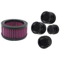 Replacement Air Cleaner Intake Filter with 4 Pcs Black Aluminum Rough Craft Carving Front &amp; Rear Axle Nut Covers Caps