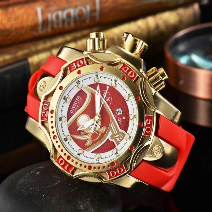 ผู้ชายควอตซ์นาฬิกา-invictas-นาฬิกาข้อมือผู้ชายที่มีคุณภาพสูงสีแดงสายยาง2022ใหม่ทองหน้าปัดขนาดใหญ่นาฬิกาควอทซ์