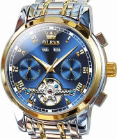 OLEVS Self Winding Watches for Men Automatic Mechanical Tourbillon Stainless Steel Waterproof Luminous Luxury Dress Wrist Watches Blue