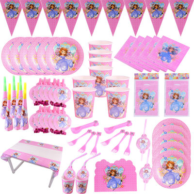 115pcsset Sofia Princess Theme Party Tableware Set Girl Baby Shower Birthday Party Decor Plate Cup Napkin Straw Party Supplies