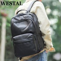 WESTAL Genuine Leather School Backpack for Students mochila Laptop Bag for 15.6 Black Large Men Backpack for Travel 332