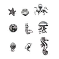 【HOT】 20pcs Sea Animal Marine Life Starfish Shell Dolphin Jellyfish Octopus Hippocampus Small Hole Beads For Jewelry Making