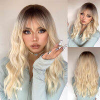 HENRY MARGU Ombre Blonde Bob Curly Synthetic Wigs for Women Long Wave Wig with Bang Fashion Fake Hair in Party Costume Cosplay