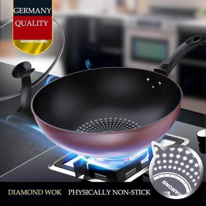Non stick diamond wok pan kitchen iron frying pan for gas stove