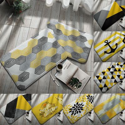 1pc Yellow Geometric Doormat 40x60cm Living Room Soft Carpet Kitchen Bathroom Anti-Slip Absorbent Mat Nordic Style Indoor Rug