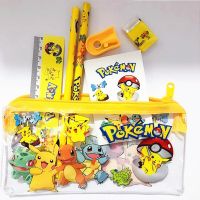 New Anime Stationary Set Pikachu Cartoon Ruler Eraser Sharpener Notebook Student Figure