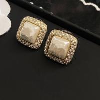 Brand Fashion Pearl Jewelry Gold Color Black Resin Square Crystal Luxury Party Design Wedding Unique C White Stud Cute Earrings