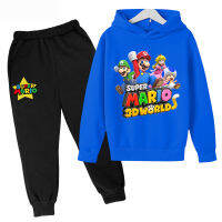 Mario-bros Hoodies 2pcs Suit Anime Sweatshirts Kids Clothes Girls наруто harajuku Baby Boy Clothes Cartoon Casual Tracksuit Suit