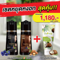 DayHerb แชมพูปิดผมขาว สมุนไพรแท้ ปิดหงอก ลดหงอก ผมดำใน 5 นาที 2 ขวด + DayHerb ทรีทเม้นท์สูตรเข้มข้น ลดผมขาดร่วง ล้างสารพิษออกจากเส้นผม