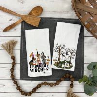 1Pc Whiteadorable Halloween Dog Flour Sack Towels With Dog Witches And Ghosts Halloween Tea Towels Kitchen Decor Supplies Gift