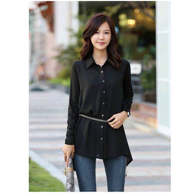 womens-blouses-korean-chiffon-black-shirt-long-sleeve-long-casual-pajamas-tops