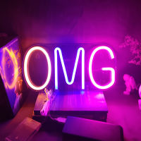 นีออนไฟ LED เข้าสู่ระบบ OMGอบอุ่น "O",สีฟ้า "M",สีชมพู "G"ตกแต่งผนังศิลปะสำหรับห้องนอนพื้นที่ทำงานบาร์ Usb แบตเตอรี่ขับเคลื่อน