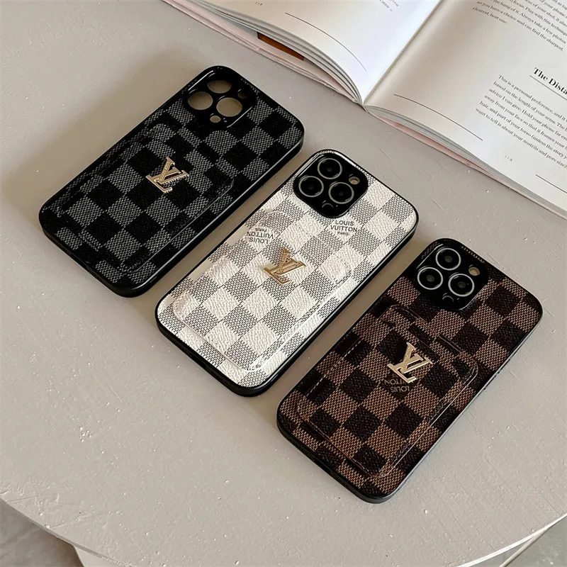 High-end Business Dual-card Mobile Phone Case for IPhone 11 12 13 14 Pro Max  Fashion Phone Case for IPhone 7 8 Plus SE 3 XR Xs Max Gold LV Sign Back  Cover
