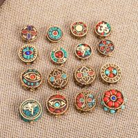 【CW】◕☫  Nepalese Buddhist Flat Round 16mm-22mm Tibetan Metal   Clay Loose Beads for Jewelry Making Necklace