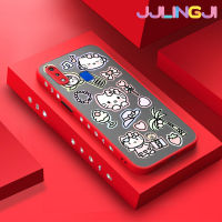 Jlingji เคสสำหรับ VIVO Y91 Y91i Y95แฟชั่นน่ารักแมวบางมีน้ำค้างแข็งโปร่งใสแข็งขอบสี่เหลี่ยมกันกระแทกรูปแบบปลอกซิลิโคนคลุมทั้งหมดป้องกัน Softcase