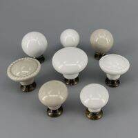 1x White /Grey Ceramic Kitchen Cabinet Knobs Kids Wardrobe Handles Furniture Bedroom Dresser Drawers Pulls Simple