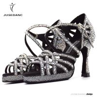 Jusedanc Latin Dance Shoes With Platform Girls Jazz Ballroom Shoes Rhinestone High Heels Glitter Salsa Dancing Shoes Hot 2021