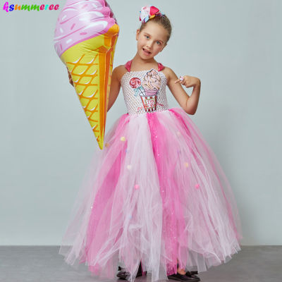 2021Ice Cream Sweet Candy Girls Tutu Dress with Hair Bows Kids Birthday Tutu Costume Pageant Princess Gown Dress Lollipop Dress