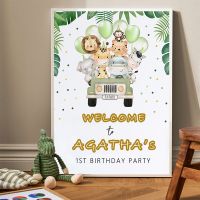 Baby Birthday Welcome Sign Custom Poster Jungle Safari Animals Canvas Painting Nordic Wall Art Personalized Picture Party Decor