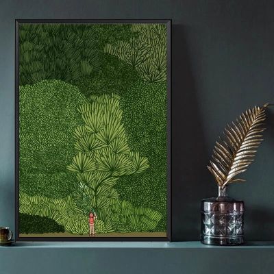 สีเขียวป่าผ้าใบพิมพ์โปสเตอร์จิตรกรรมสมัยใหม่นอร์ดิกเกาหลีสตูดิโอตกแต่งบ้านผนังรูปภาพศิลปะ