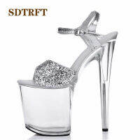 SDTRFT:34-46รองเท้าแตะคาดอกแฟชั่นรองเท้าส้นบาง20ซม. แพลตฟอร์มสีหนังรองเท้าแต่งตัว Crosssm รองเท้าส้นสูง