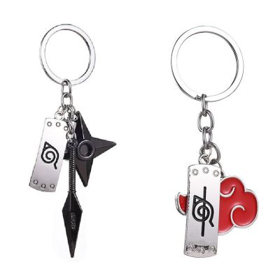 Anime Keychain Ninja Kunai Weapon Modle Keyrings Konoha Symbol Akatsuki Red Cloud Pendant Key Chains Car Bags Keyfob Trinket Key Chains