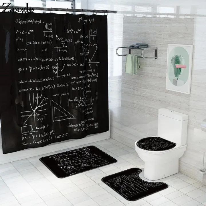 [HOT W] Bath Mat Set Blackboard Math Formula Bathroom Rug Set With Polyester Waterproof Shower