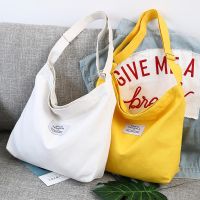 【Lanse store】Large-capacity Canvas Shopping Bag Retro Casual Women  39;s Tote Shoulder Bag Letter Printed Zipper Crossbody Bags for Women 2022