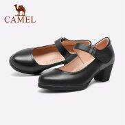 Giày Cao Gót Camel Cho Nữ, Giày Da Đế Dày Chống Thấm Nước Kiểu Hàn Quốc