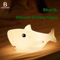 LED Night Lights USB Charging Cute Cartoon Shark Shape Silicone Patting Light Bedside Decor Atmosphere Lamp for Kids Baby Gifts Night Lights