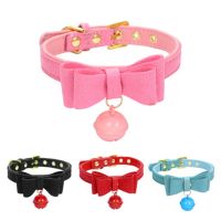 【CW】 Bowknot Cat Collar PU Leather Bells Necklace Adjustable Small Dog Puppy Kitten Collars Pet Accessories Puppy Small Dogs Collars