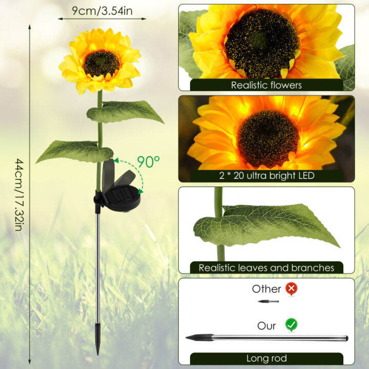 2โคมไฟพลังงานแสงอาทิตย์สำหรับการตกแต่งกลางแจ้งโคมไฟพลังงานแสงอาทิตย์กลางแจ้งโคมไฟพลังงานแสงอาทิตย์ดอกไม้อุปกรณ์ตกแต่งสวน-โคมไฟพลังงานแสงอาทิตย์กันน้ำ-การตกแต่งดอกทานตะวันสำหรับสวนระเบียงสนามหญ้า