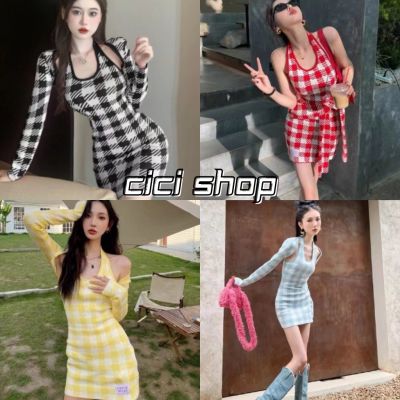 ชุดเดรสผู้หญิง เดรส ชุดเดรส dress เดรสผู้หญิง ชุดเดรสสวยๆหรู Cicishop(28628/28628-1)มินิเดรสคล้องคอ เสื้อคลุมไหล่ไหมพรมลายชิโน ทรงสวยเข้ารูป สวยหรูแพงเวอร์