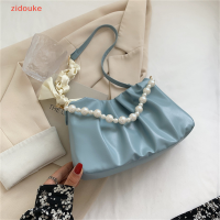 zidouke แฟชั่นริบบิ้นจีบเมฆใต้วงแขนไหล่กระเป๋าผู้หญิง Casual Pearl CHAIN กระเป๋าถือ