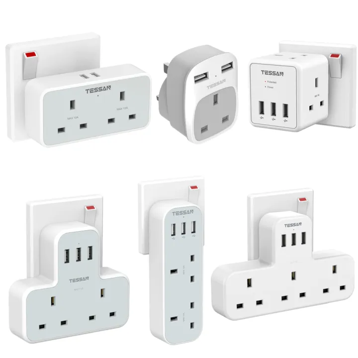 TESSAN Charger Multi Plug Adapter USB Plug USB Charger Power Socket with 2 Outlets and 3 USB Ports , Double Plug Adaptor USB C Charger 13A UK Plug Type C Adapter Charger USB Adapter Plug USB ChargerWa