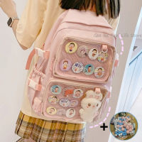 New Girls Large School Pink Ita Backpack with Two Clear Pockets for Pin Display Women Big Kawaii Ita Bag with Insert Plate H221