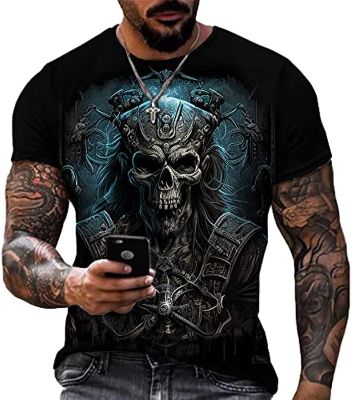 Taamlou Mens Street Skull Muscle Short Sleeve Print Personality Fashion Fashion T-Shirt