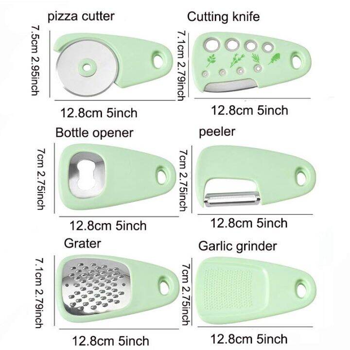 6ชิ้นขวดบดกระเทียมชุดเครื่องครัวเครื่องหั่นเครื่องปอกเปิดพิซซ่าวานิลลาเครื่องตัดมัลติฟังก์ชั่