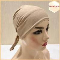 I-HALCYON ผ้าฮิญับสำหรับสตรีผ้าผูกใต้ผ้าพันคอผ้าฝ้ายยืดหยุ่นได้ผ้าคลุมศีรษะหมวกสตรีสีขาวประจำชาติ