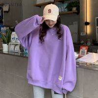 Plus Velvet Women No Hat Hoodies Basic Sweatshirts Solid Baggy BF Harajuku Korean Style Vintage All-match Outwear Warm Trendy