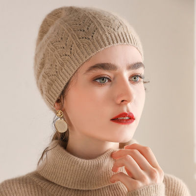 100 Goat Cashmere Knitting Headgears 2020 Winter Autumn Woman Hats Hollow Out Flower Fashion Hat for Ladies Free Shipping