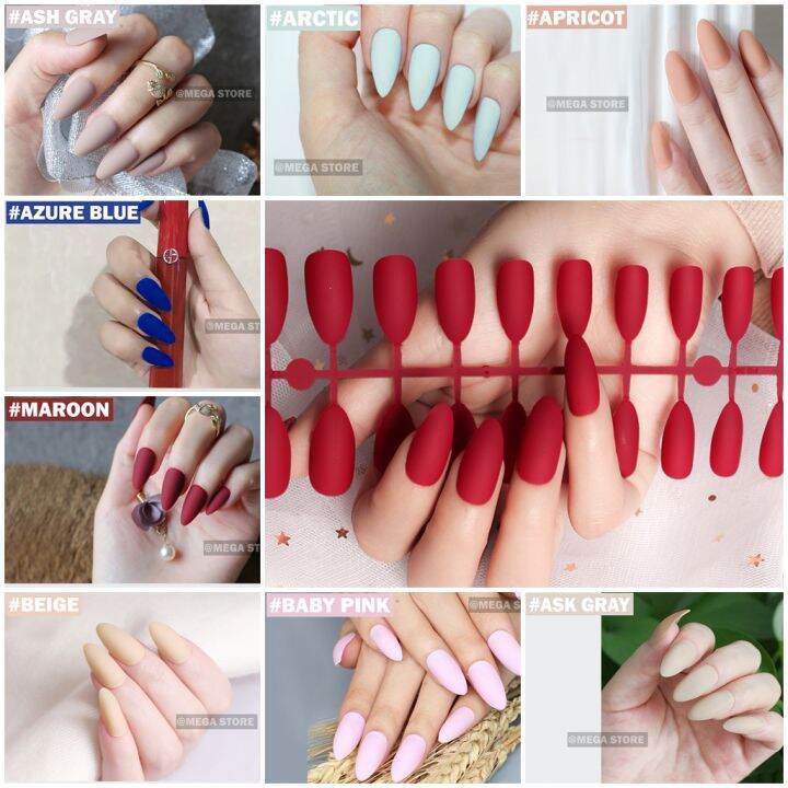 Kuku Palsu Stiletto Matte Pcs Lem Gel Double Tape Isi Fake Nails Fake Nail Kuku