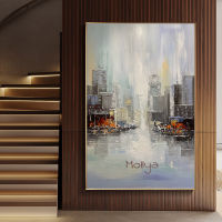 Hand Painted City Landscape Modern Abstract Oil Painting On Canvas Wall Art Painting Art For Living Room Wall Decor No Frame