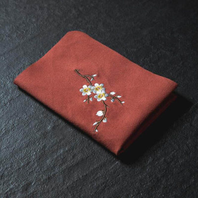 5pcs Vintage Embroidered Tea Napkins Cloth Plum Flower Pattern Bowl Teapot Cleaning Towel Desktop Tea Ceremony Accessory