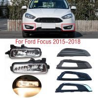 Foglight Foglamp For Ford Focus MK3 2015 2016 2017 2018 Front Bumper Fog Light DRL Daytime Driving Lamp Cover Frame Hood Grille