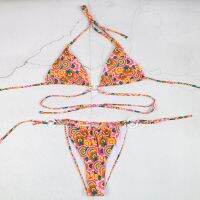 hotx 【cw】 swimsuit print bikinis set bikini swim new swimwear wire free swimming women low waist 2022 white green pink