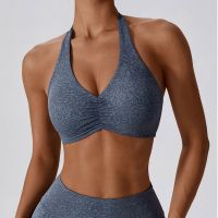 Sexy Women Halter Sports Bra High Support Impact Ruched Fitness Gym Yoga Top Workout Clothes Push-up Corset Padded Activewear