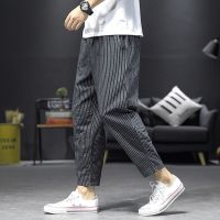 【CC】✷❧♨  2023 Mens Clothing Loose Thin Elastic Waist Pockets Striped Simplicity Handsome Fashion Pants