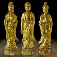 100% Authentic ทองแดงบริสุทธิ์ Western สาม Holy เครื่องประดับ50ซม.กวนอินโพธิสัตว์ Amitabha Buddha S แนวโน้มสีบรอนซ์ทาสีพระพุทธรูป